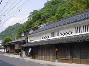 白壁と格子窓の町並み保護地区の写真