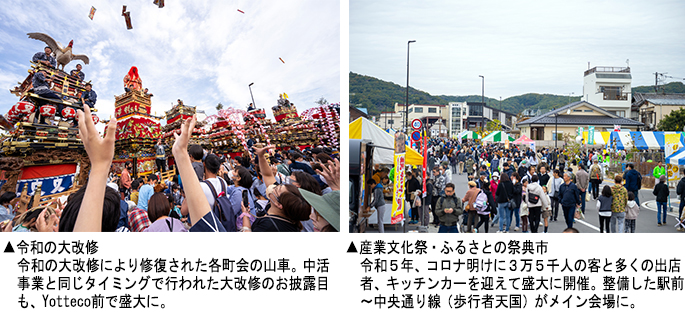 左：令和の大改修　右：産業文化祭・ふるさとの祭典市