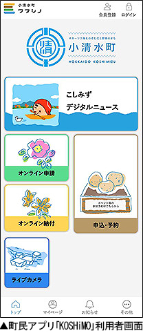 町民アプリ「KOSHiMO」利用者画面