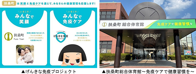 ▲左:げんきな免疫プロジェクト ▲右:扶桑町総合体育館~免疫ケアで健康習慣を~
