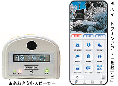 あおき安心スピーカーと、スマートフォンアプリ「あおナビ」