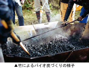竹によるバイオ炭づくりの様子
