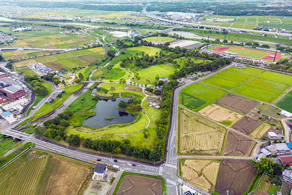 上空から見た東員町中心部