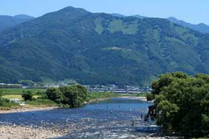 九頭竜川での鮎釣りの様子の写真