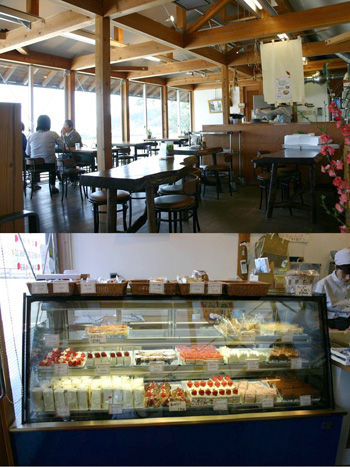 風工房（上：２階喫茶フロア、下：１階ケーキ売場）の写真