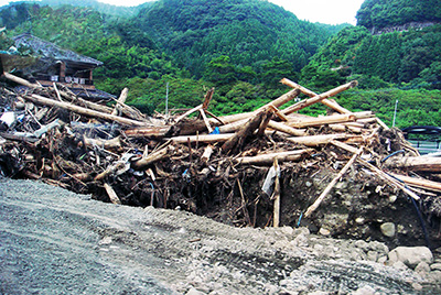 流木や土砂による被災現場