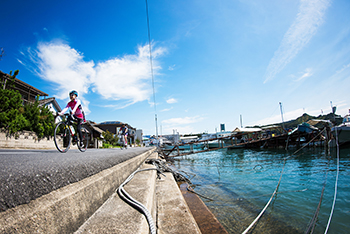 海沿いでサイクリング